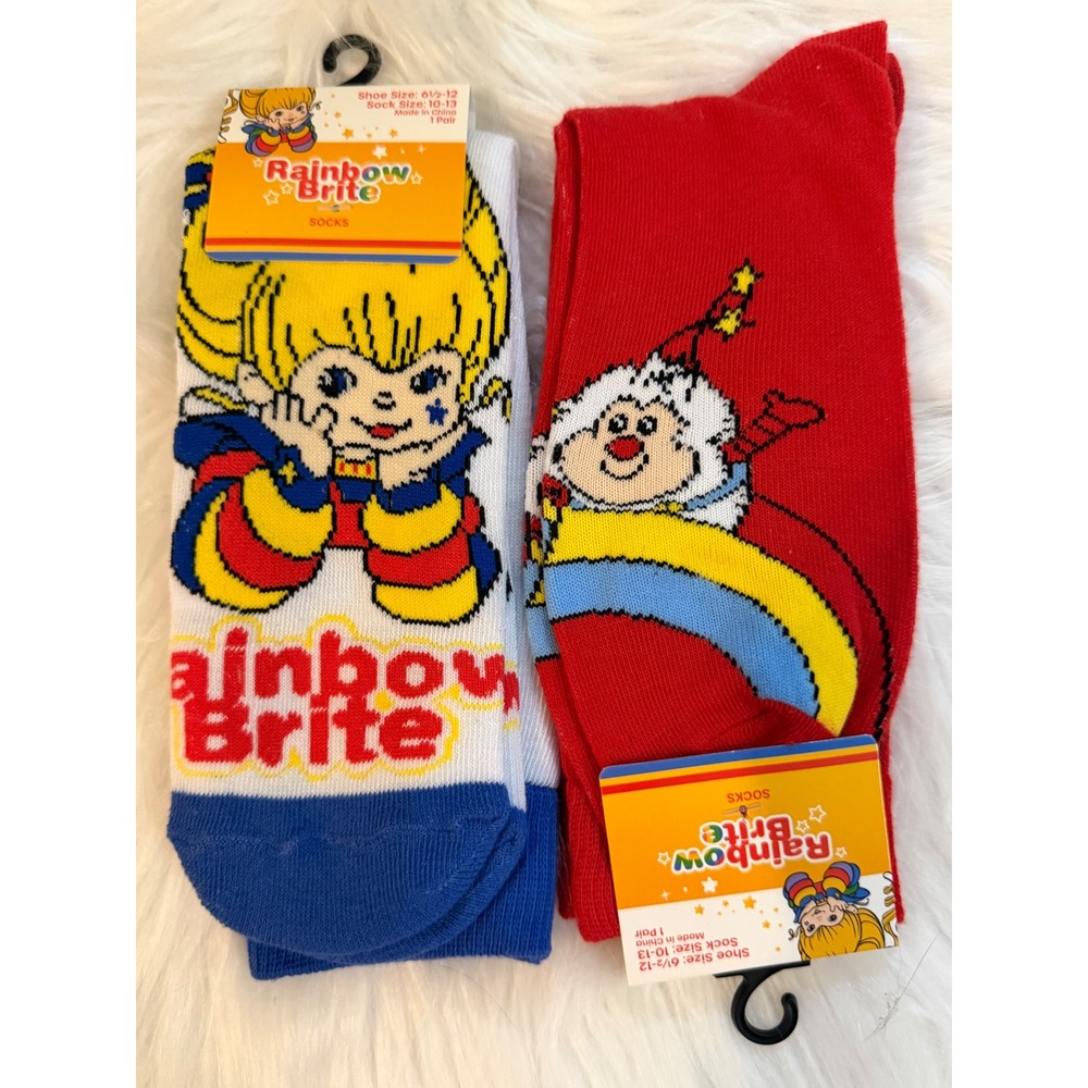 Rainbow Brite Twink 2 Pair Crew Socks Set Womens Shoe Size 6.5-12 New with Tags